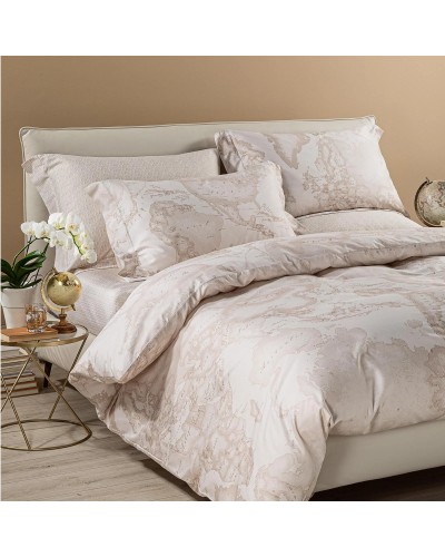 Completo Copripiumino In Raso Di Cotone Geo White Matrimoniale Unic...