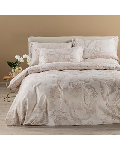 Completo Copripiumino In Raso Di Cotone Geo White Matrimoniale Unic...