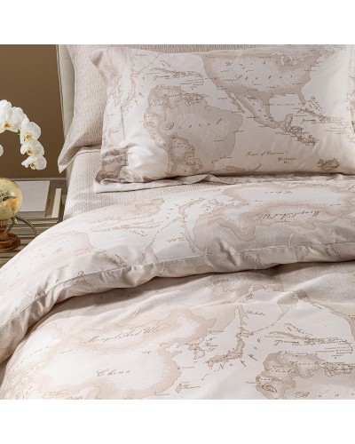 Completo Copripiumino In Raso Di Cotone Geo White Matrimoniale Unic...