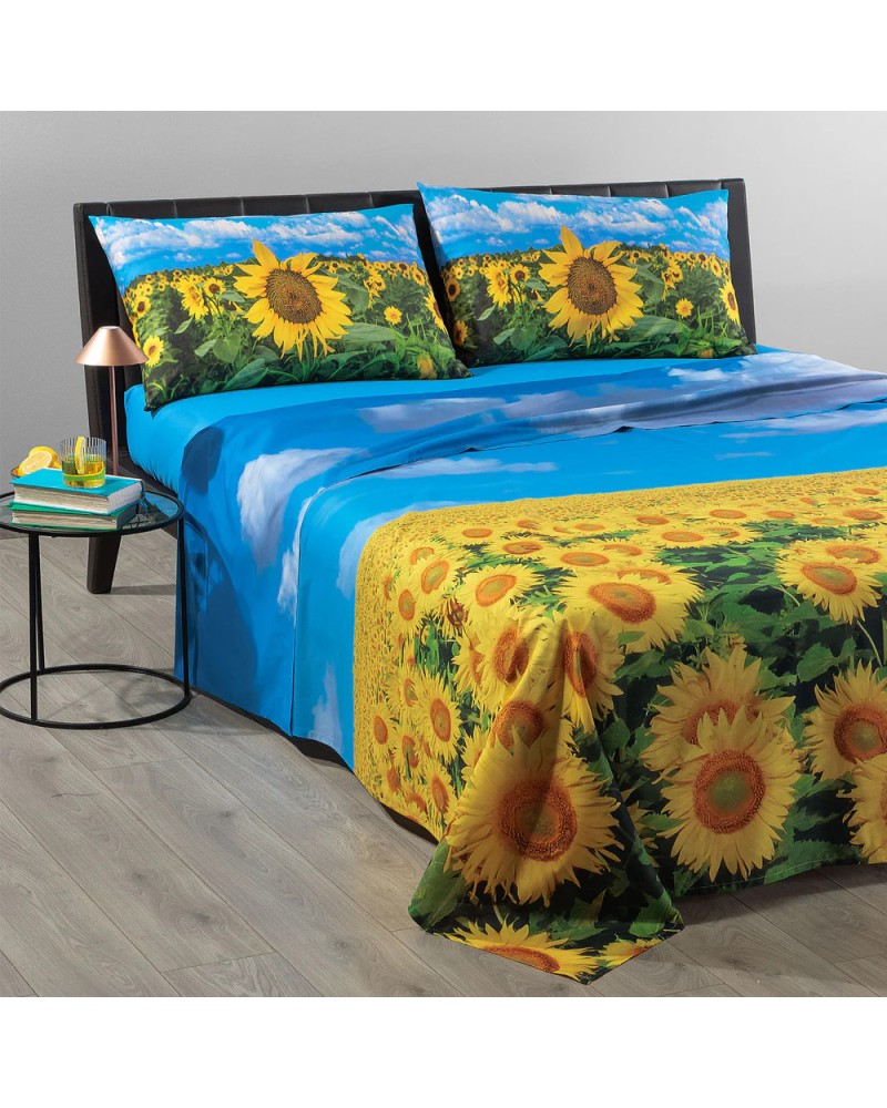 Lenzuola copriletto Girasoli, puro cotone, Sogni di Viaggio Carmassi.