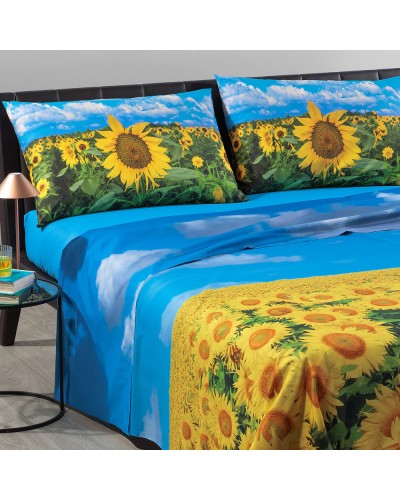 Lenzuola copriletto Girasoli, puro cotone, Sogni di Viaggio Carmassi.